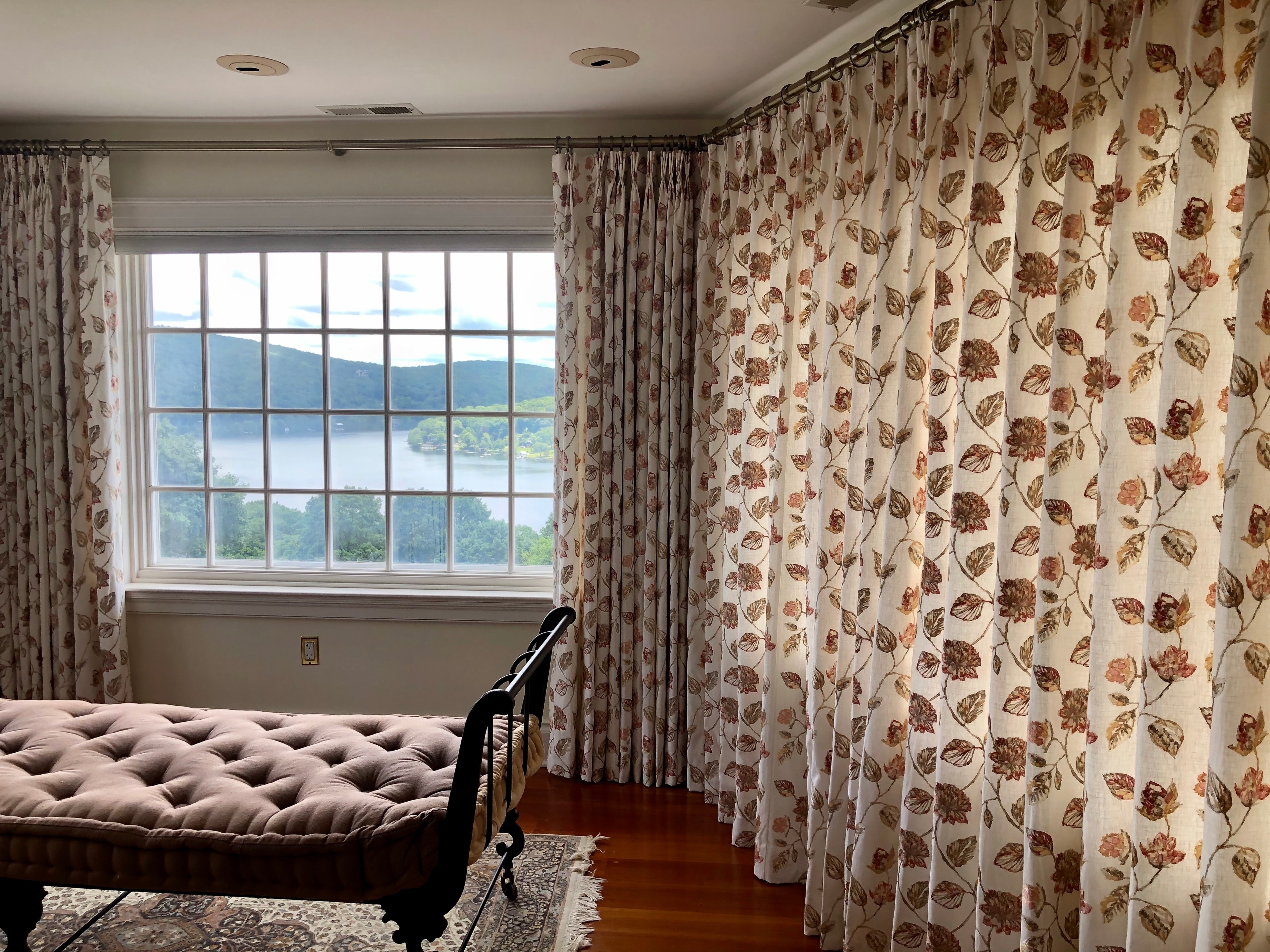 Bedroom drapes with lake view